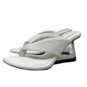 Good American Heels Womens Sz 7.5 White Terry Cinder F*cking Rella Wedge $260